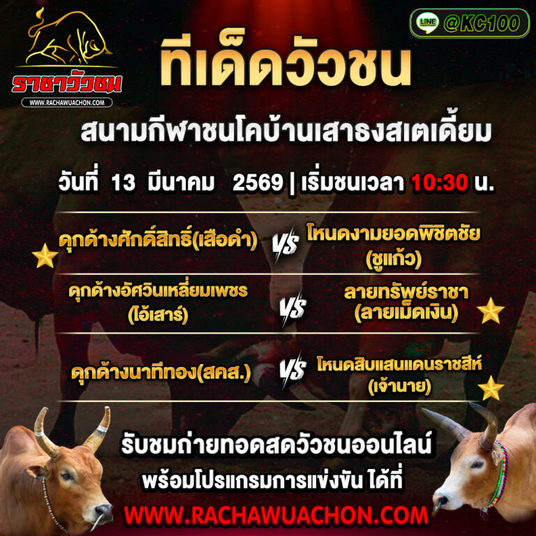 ทีเด็ดวัวชนวันนี้ 13-3-2569