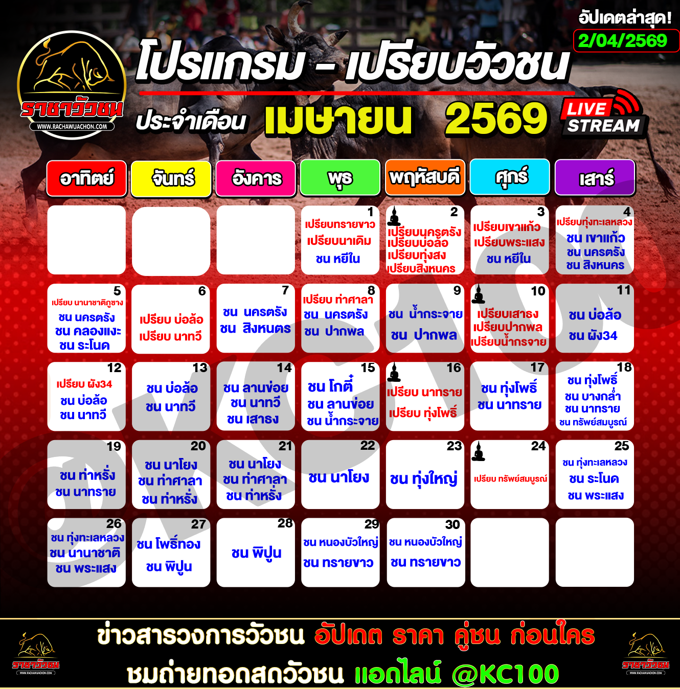 โปรแกรมวัวชนวันนี้