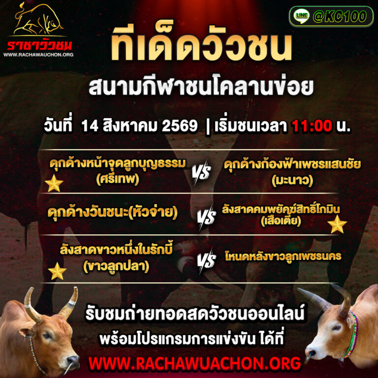 ทีเด็ดวัวชนวันนี้ 14-8-2569