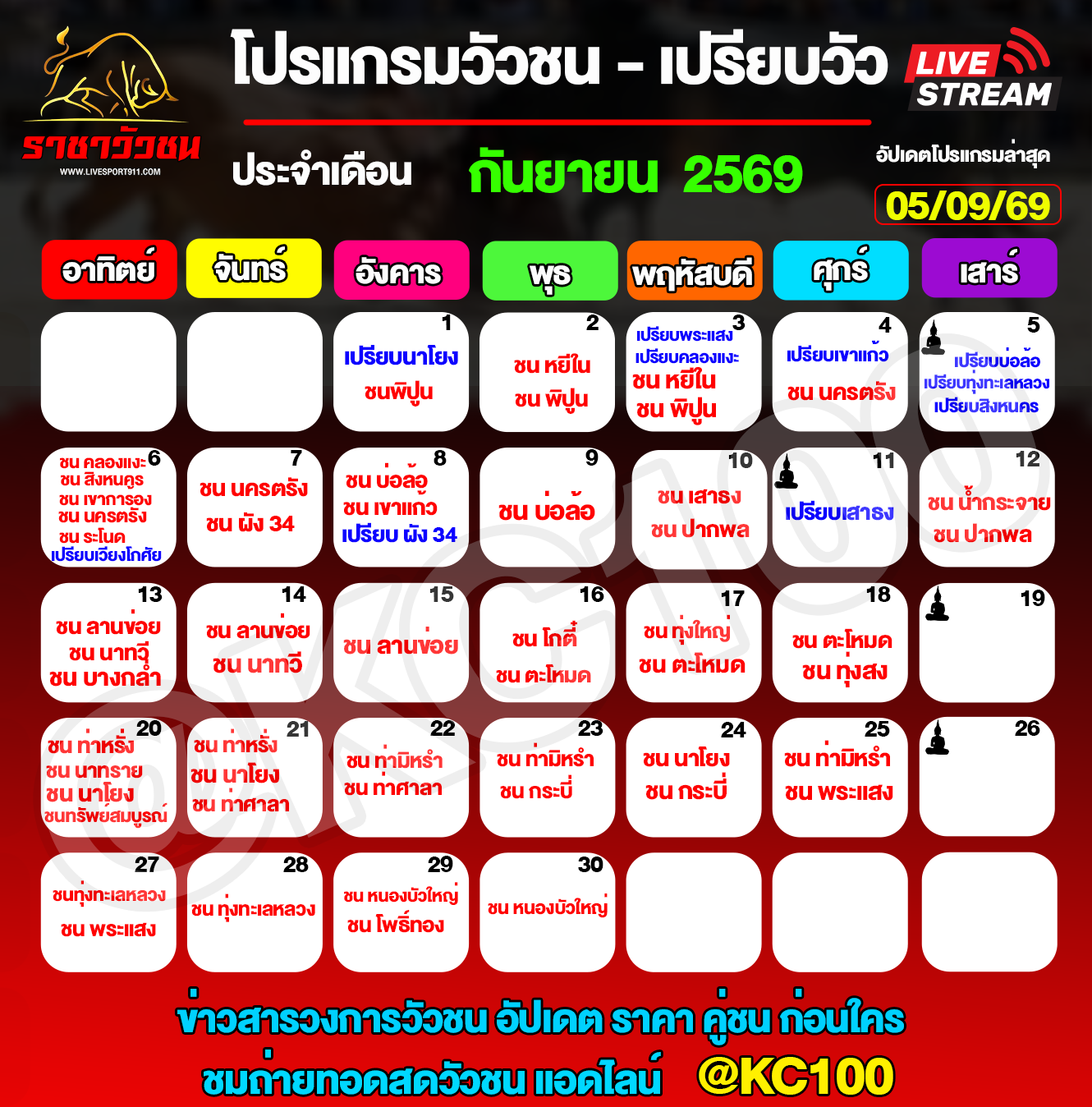 โปรแกรมวัวชนวันนี้